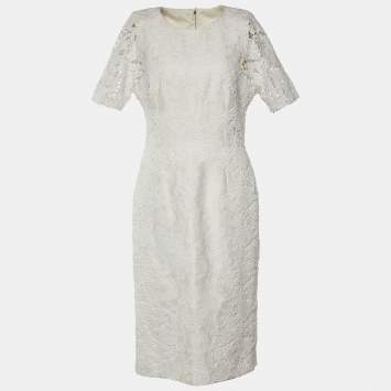 Pre Owned Dolce & Gabbana White Lace Sheath Dress M