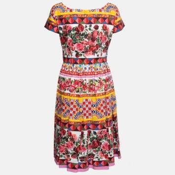 Pre Owned Dolce & Gabbana Multicolor Floral Printed Cotton Pleated Midi Dress M