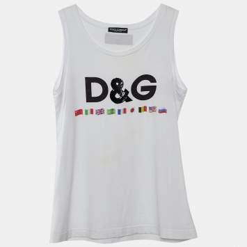 Pre Owned Dolce & Gabbana White Flag Logo Printed Cotton Knit Tank Top M