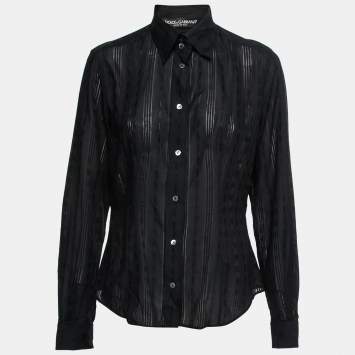 Pre Owned Dolce & Gabbana Black Patterned Cotton Button Front Shirt M
