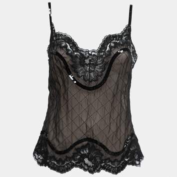 Pre Owned Dolce & Gabbana Black Silk & Lace Sequin Embellished Top M