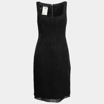 Pre Owned Dolce & Gabbana Black Floral Jacquard Wool Sleeveless Dress M