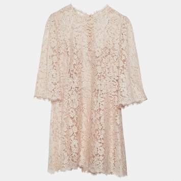 Pre Owned Dolce & Gabbana Pale Pink Lace Shift Dress L