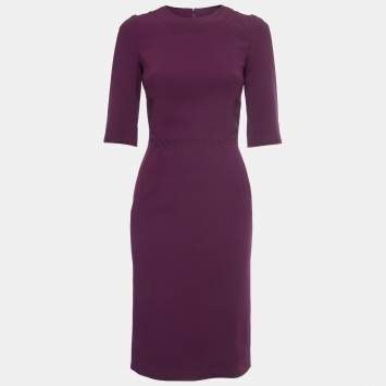 Pre Owned Dolce & Gabbana Purple Crepe Midi Sheath Dress S 