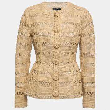 Pre Owned Dolce & Gabbana Beige Straw Structured Button Front Jacket M