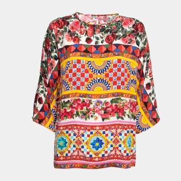 Pre Owned Dolce & Gabbana Multicolor Mambo Printed Silk Blouse M