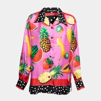 Pre Owned Dolce & Gabbana Pink Fruit Printed Silk Button Front Shirt M