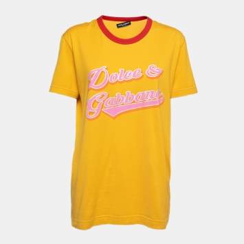 Pre Owned Dolce & Gabbana Yellow Printed Cotton Short Sleeve T-Shirt M