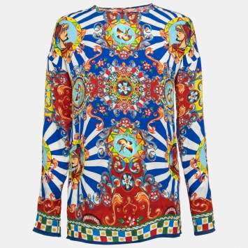 Pre Owned Dolce & Gabbana Multicolor Capretto Printed Stretch Silk Top M