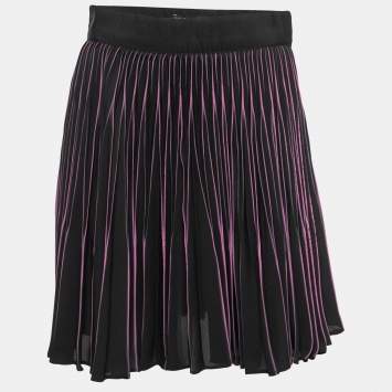 Pre Owned Dolce & Gabbana Black & Purple Crepe Pleated Skirt M