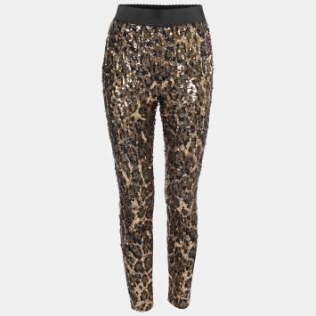 Pre Owned Dolce & Gabbana Black & Gold Sequin Paillattes Leggings S