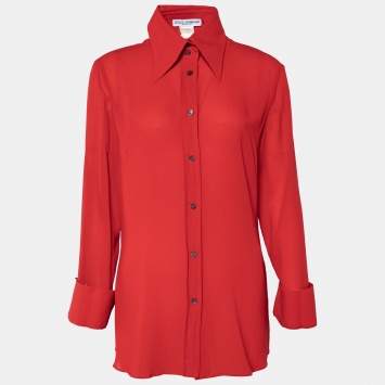Pre Owned Dolce & Gabbana Vintage Red Silk Crepe Shirt L 