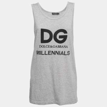 Pre Owned Dolce & Gabbana Grey Mélange Knit Millennials Print Tank Top S