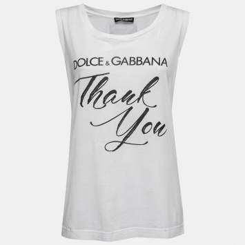 Pre Owned Dolce & Gabbana White Jersey Thank You Print Tank Top S