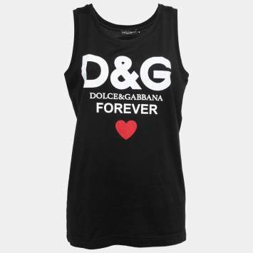 Pre Owned Dolce & Gabbana Black Jersey Forever Print Tank Top S