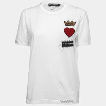 Pre Owned Dolce & Gabbana White Cotton Embroidered Detail Short Sleeve T-Shirt L