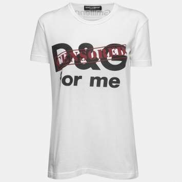Pre Owned Dolce & Gabbana White Cotton Logo Printed Short Sleeve T-Shirt XS