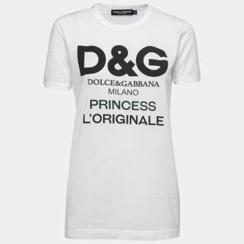 مملوكة مسبقًا Dolce & Gabbana White Cotton Logo Printed Short Sleeve T-Shirt XS
