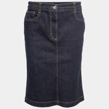 Pre Owned Dolce & Gabbana Deep Blue Denim Pencil Skirt L