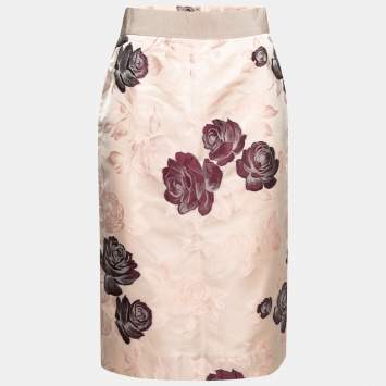 Pre Owned Dolce & Gabbana Light Pink Floral Jacquard Pencil Skirt M