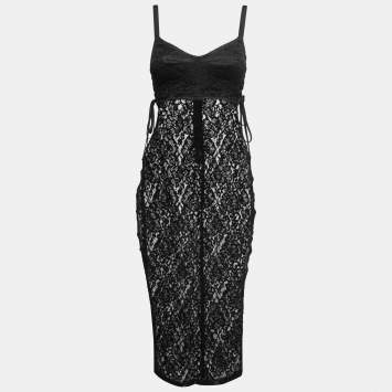 Pre Owned Dolce & Gabbana Black Lace Bustier Bodycon Midi Dress XS