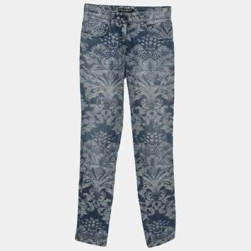 Pre Owned Dolce & Gabbana Blue Jacquard Denim Jeans XS Waist 24"