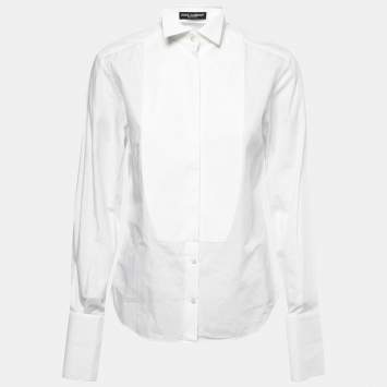 Pre Owned Dolce & Gabbana White Cotton Panel Detail Button Front Shirt S