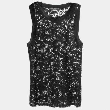 Pre Owned Dolce & Gabbana Black Floral Lace Sleeveless Top S