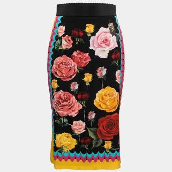 مملوكة مسبقًا Dolce & Gabbana Multicolor Rose Printed Silk Pencil Skirt M