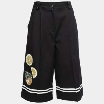 Pre Owned Dolce & Gabbana Black Cotton Embellished Embroidered Culottes M
