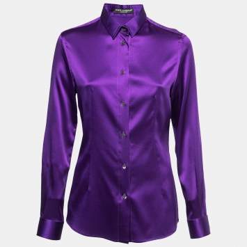Pre Owned Dolce & Gabbana Purple Stretch Silk Satin Button Front Shirt M