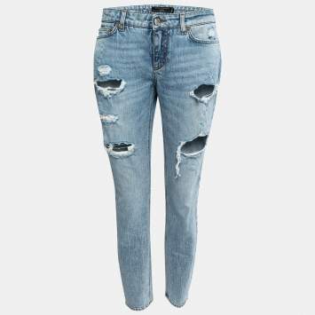 Pre Owned Dolce & Gabbana Blue Distressed Denim Pretty Fit Jeans M Waist 32" 