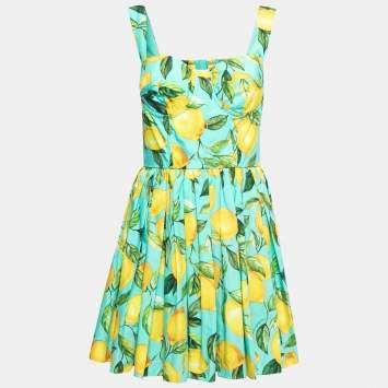 Pre Owned Dolce & Gabbana Blue Lemon Print Cotton Sleeveless Dress M