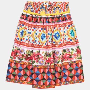 Pre Owned Dolce & Gabbana Multicolor Mambo Carreto Print Cotton Skirt L