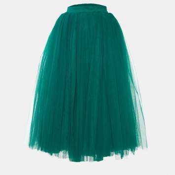 Pre Owned Dolce & Gabbana Green Tulle Midi Skirt S