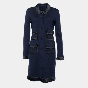 Pre Owned Dolce & Gabbana Navy Blue Rib Knit Coat Dress S
