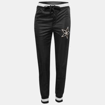 Pre Owned Dolce & Gabbana Black Jersey DG Star Detail Jogger Pants S