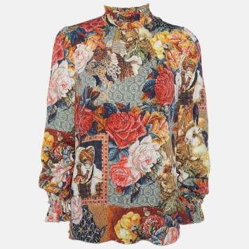 Pre Owned Dolce & Gabbana Multicolor Pixel Floral Printed Silk Top S