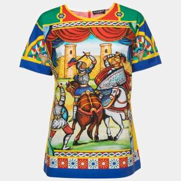 Pre Owned Dolce & Gabbana Multicolor Siciliano Carreto Print Cotton Top S