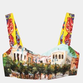 Pre Owned Dolce & Gabbana Multicolor Stampa Print Cotton Crop Top S