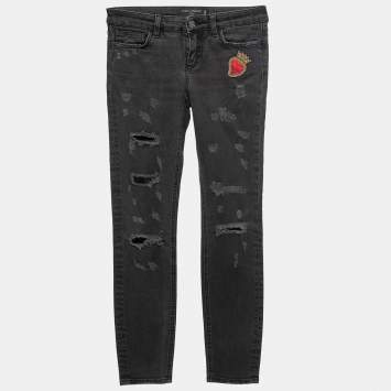 Pre Owned Dolce & Gabbana Dark Grey Denim Sacred Heart Detail Pretty Fit Jeans XS Waist 27"