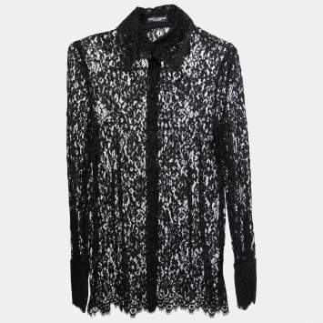 مملوكة مسبقًا Dolce & Gabbana Black Floral Lace Shirt L