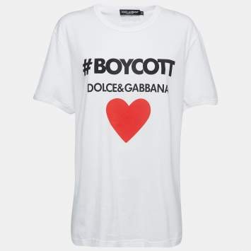 Pre Owned Dolce & Gabbana White Cotton Boycott Logo Print T-Shirt M