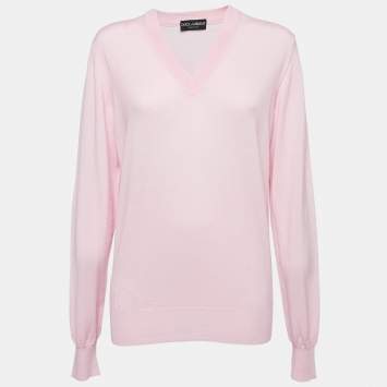 Pre Owned Dolce & Gabbana Pink Knit V-Neck Jumper L