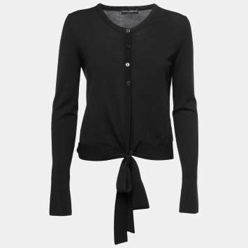 Pre Owned Dolce & Gabbana Black Wool Tie Front Cardigan L