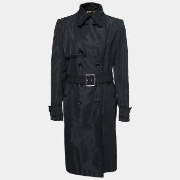 Pre Owned Dolce & Gabbana Black Synthetic Double-Breasted Belted Coat L