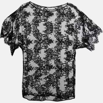 Pre Owned Dolce & Gabbana Black Floral Lace Sheer Top S