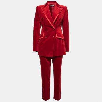 Pre Owned Dolce & Gabbana Red Velvet Double-Breasted Suit M