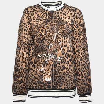 Pre Owned Dolce & Gabbana Brown Leopard Print Cotton Sweatshirt S