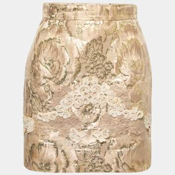 مملوكة مسبقًا Dolce & Gabbana Gold Floral Jacquard Lace Trimmed Mini Skirt S